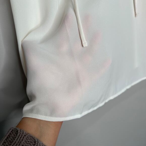 Ann Taylor LOFT Ruffle Tie Neck Mixed Media Top, Size Small - Picture 8 of 9